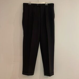 Emanuel Dark Charcoal Grey Men's Dress Pants 39 x 32 Front Pleats Cuffs